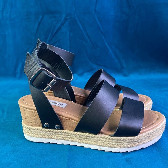 Steve Madden Janica Platform Espadrille Sandal Black/Tan - Picture 11 of 11